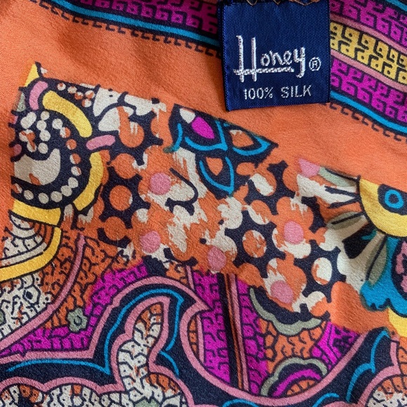 SOLD Vintage Honey Silk Square Paisley Print Scarf - Picture 5 of 8